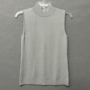 Chico's Sleeveless Mock Neck Shell Women Size 0 Silver Silk Blend Metallic Knit
